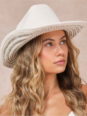 Lulus Cowgirl Commotion Ivory Rhinestone and Pearl Western Hat